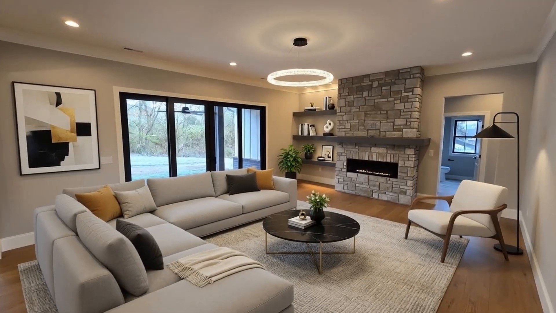 Gathered Around a Stone Fireplace